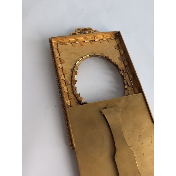 Victorian French Antique Picture Frame Brass Easel Back Gilt Metal Convex - Picture 8 of 9